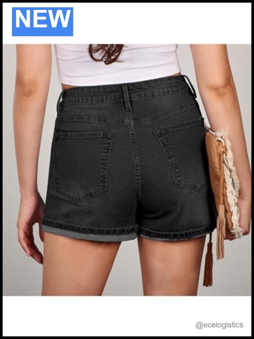 Mid Rise Fold Hem Denim Shorts for Women Stretchy - Picture 2 of 6